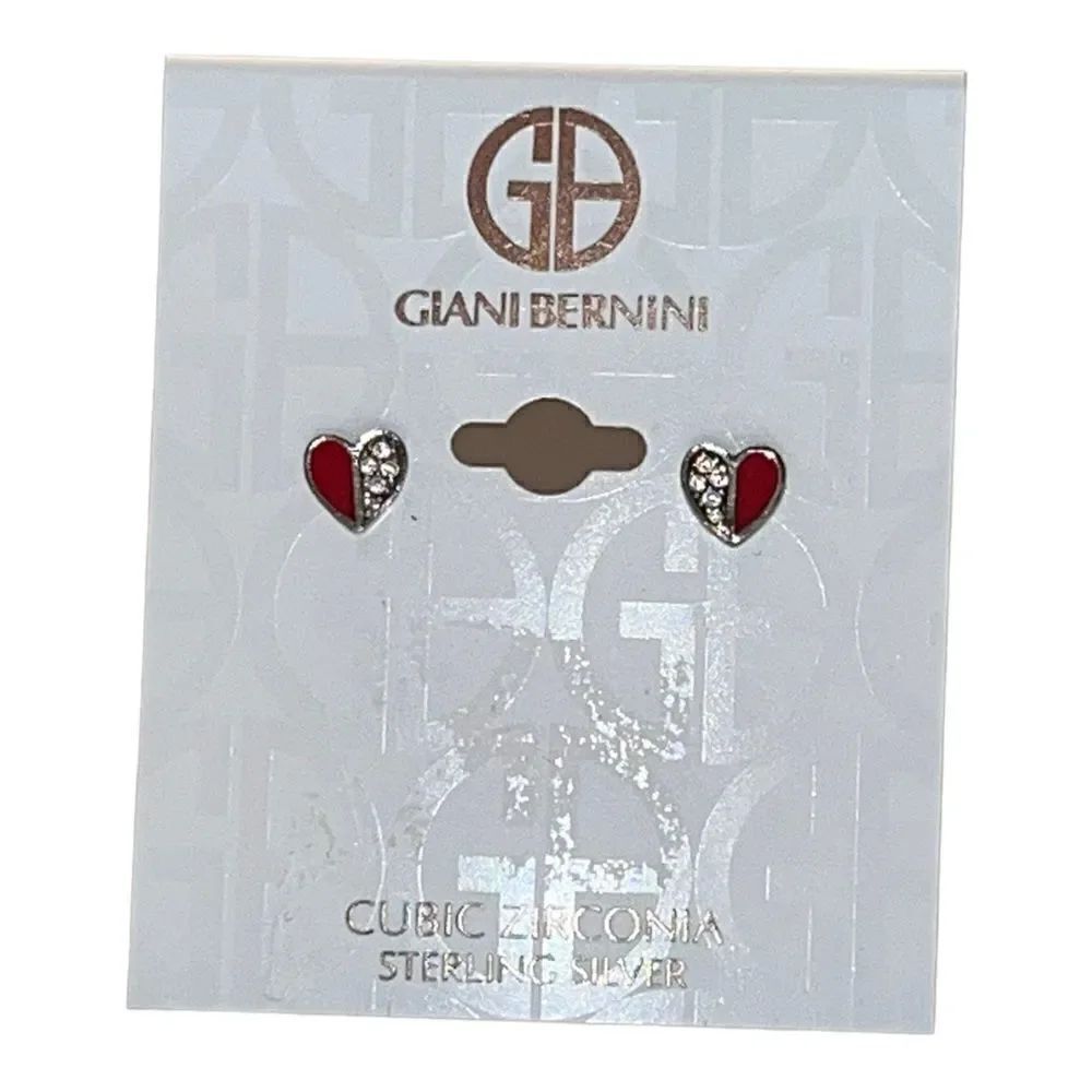 Giani Bernini Cubic Zirconia Red Enamel Heart Stud Earrings Sterling Silver New